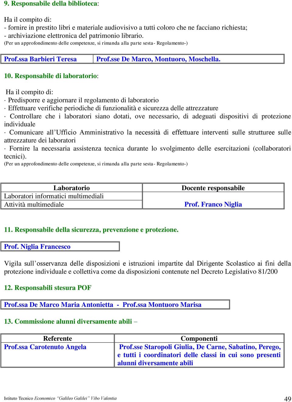 Responsabile di laboratorio: Ha il compito di: Predisporre e aggiornare il regolamento di laboratorio Effettuare verifiche periodiche di funzionalità e sicurezza delle attrezzature Controllare che i