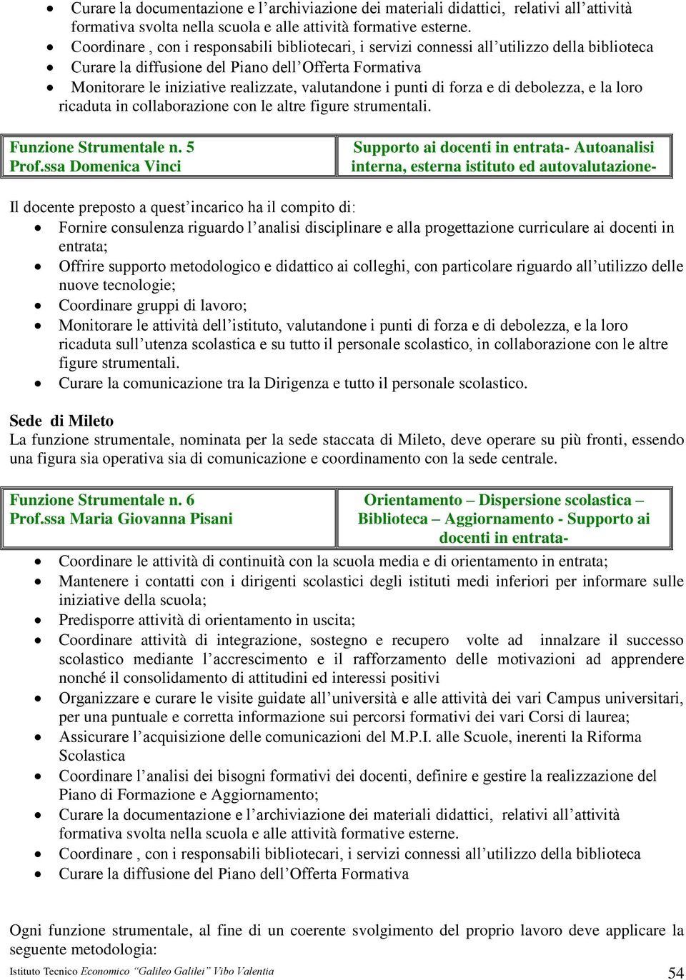 punti di forza e di debolezza, e la loro ricaduta in collaborazione con le altre figure strumentali. Funzione Strumentale n. 5 Prof.