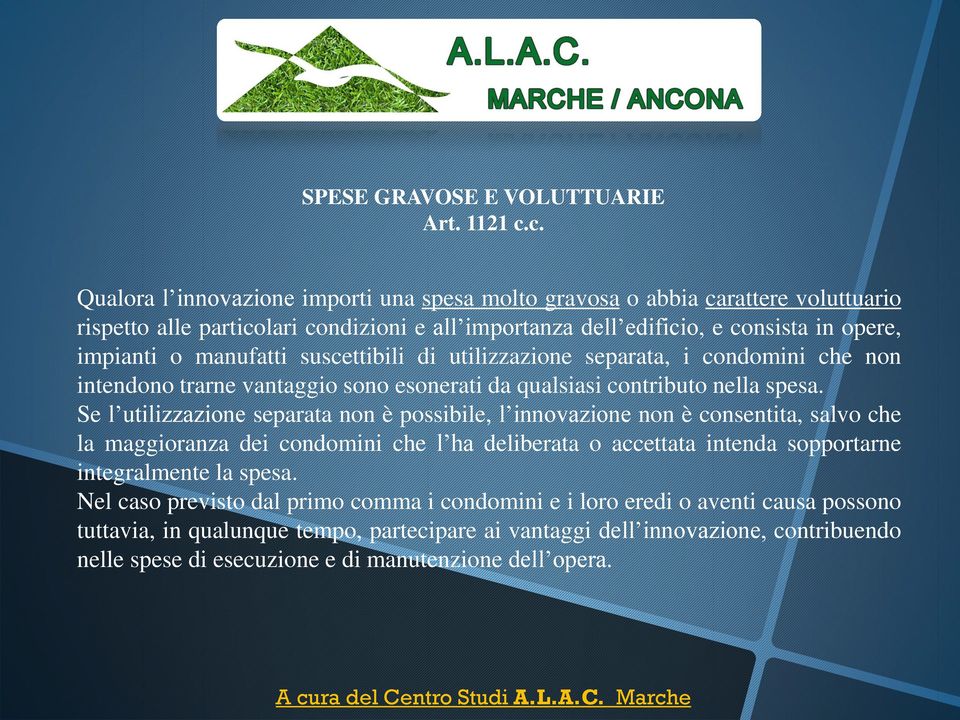 suscettibili di utilizzazione separata, i condomini che non intendono trarne vantaggio sono esonerati da qualsiasi contributo nella spesa.