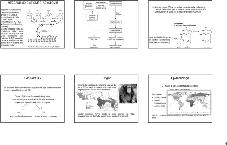 polimerasi virale From DeClercq Nature Reviews Drug Discovery 1, 13 (2002) La timidina chinasi (TK) è un enzima presente anche nella cellula, l affinità dell aciclovir per la timidina chinasi virale