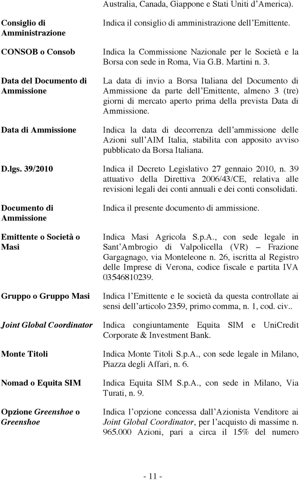 Indica la Commissione Nazionale per le Società e la Borsa con sede in Roma, Via G.B. Martini n. 3.