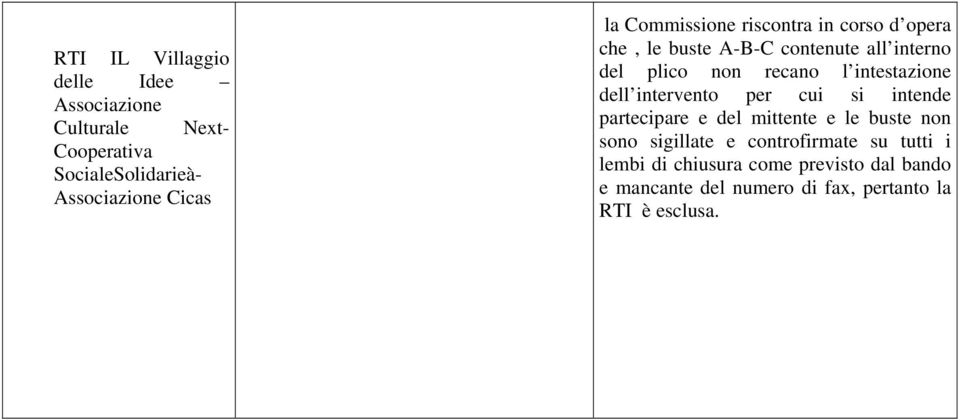 intestazione dell intervento per cui si intende partecipare e del mittente e le buste non sono sigillate e