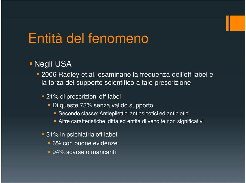 prescrizioni off-label Di queste 73% senza valido supporto Secondo classe: Antiepilettici