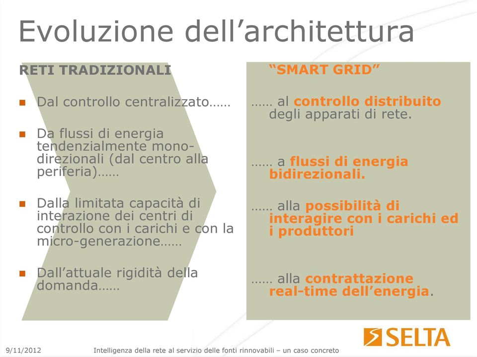 domanda SMART GRID al controllo distribuito degli apparati di rete. a flussi di energia bidirezionali.