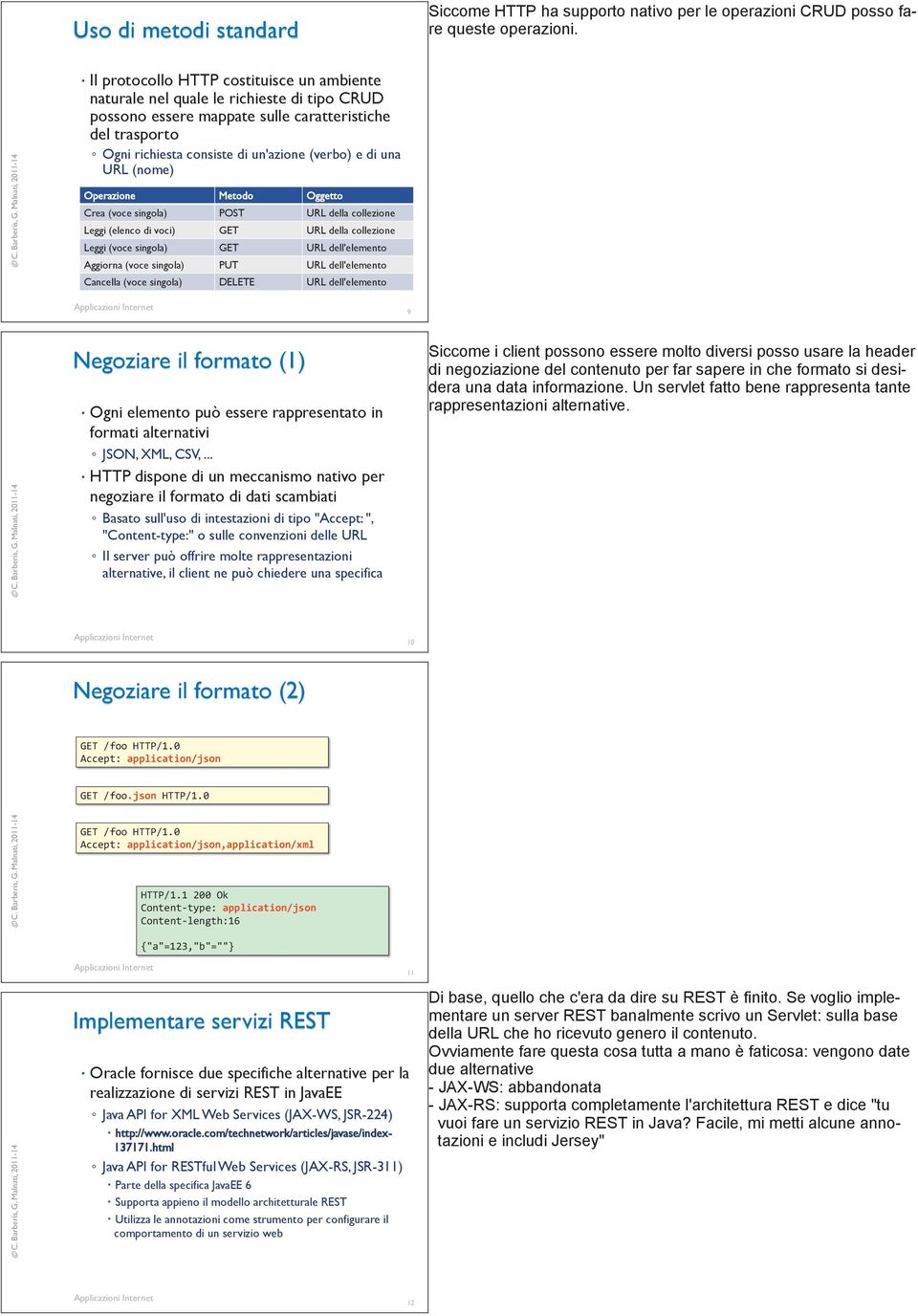 una URL (nome) Operazione Metodo Oggetto Crea (voce singola) POST URL della collezione Leggi (elenco di voci) GET URL della collezione Leggi (voce singola) GET URL dell'elemento Aggiorna (voce