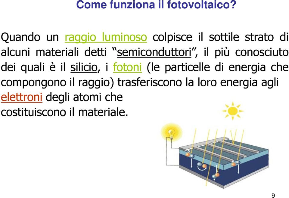 semiconduttori, il più conosciuto dei quali è il silicio, i fotoni (le