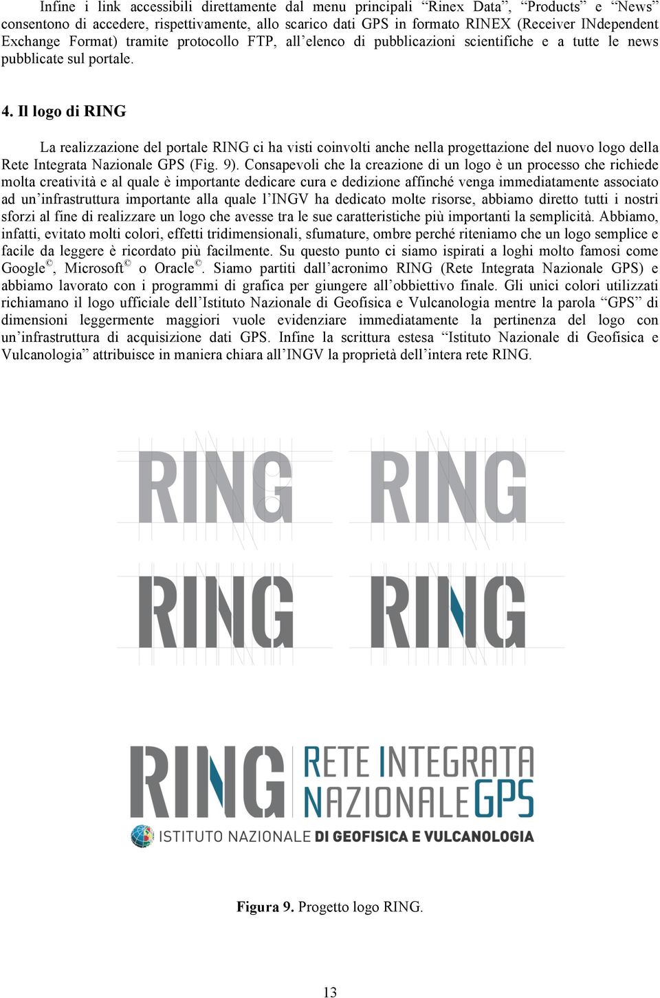 Il logo di RING La realizzazione del portale RING ci ha visti coinvolti anche nella progettazione del nuovo logo della Rete Integrata Nazionale GPS (Fig. 9).