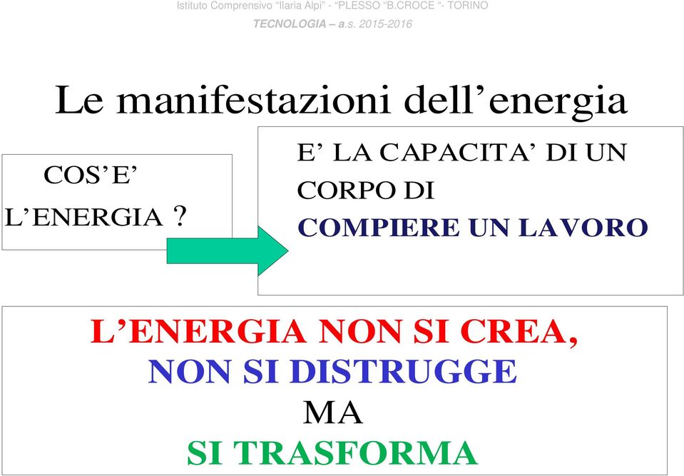 E LA CAPACITA DI UN CORPO DI COMPIERE