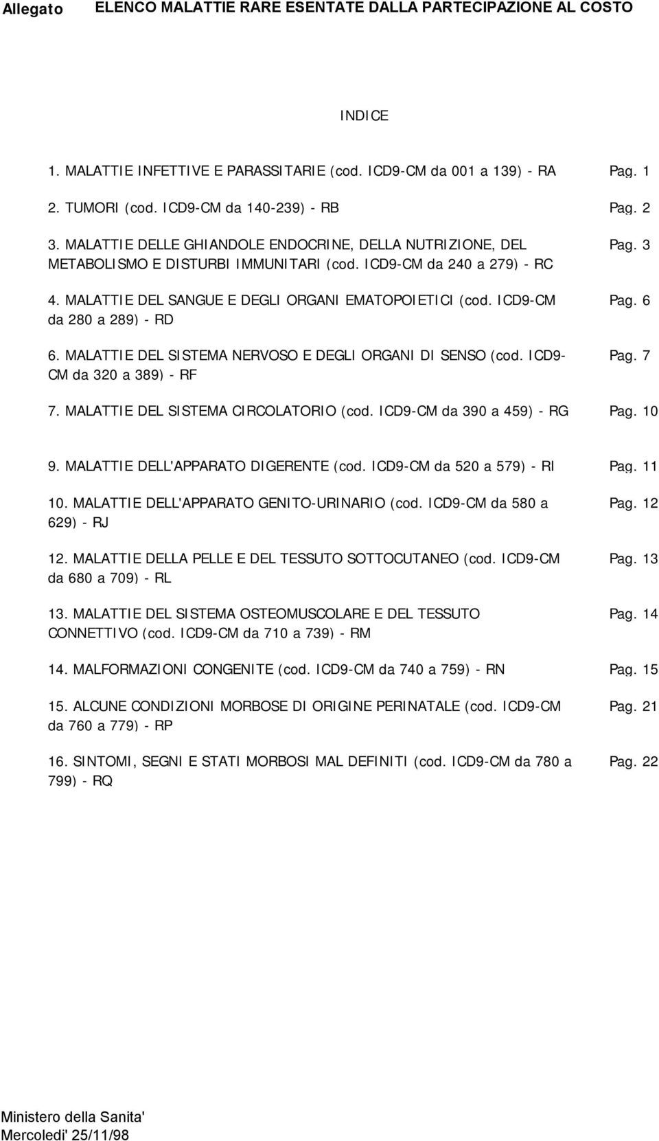 ICD9-CM da 280 a 289) - RD 6. MALATTIE DEL SISTEMA NERVOSO E DEGLI ORGANI DI SENSO (cod. ICD9- CM da 320 a 389) - RF Pag. 3 Pag. 6 Pag. 7 7. MALATTIE DEL SISTEMA CIRCOLATORIO (cod.