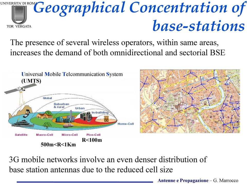 Telcommunication System (UMTS) 500m<R<1Km R<100m 3G mobile networks