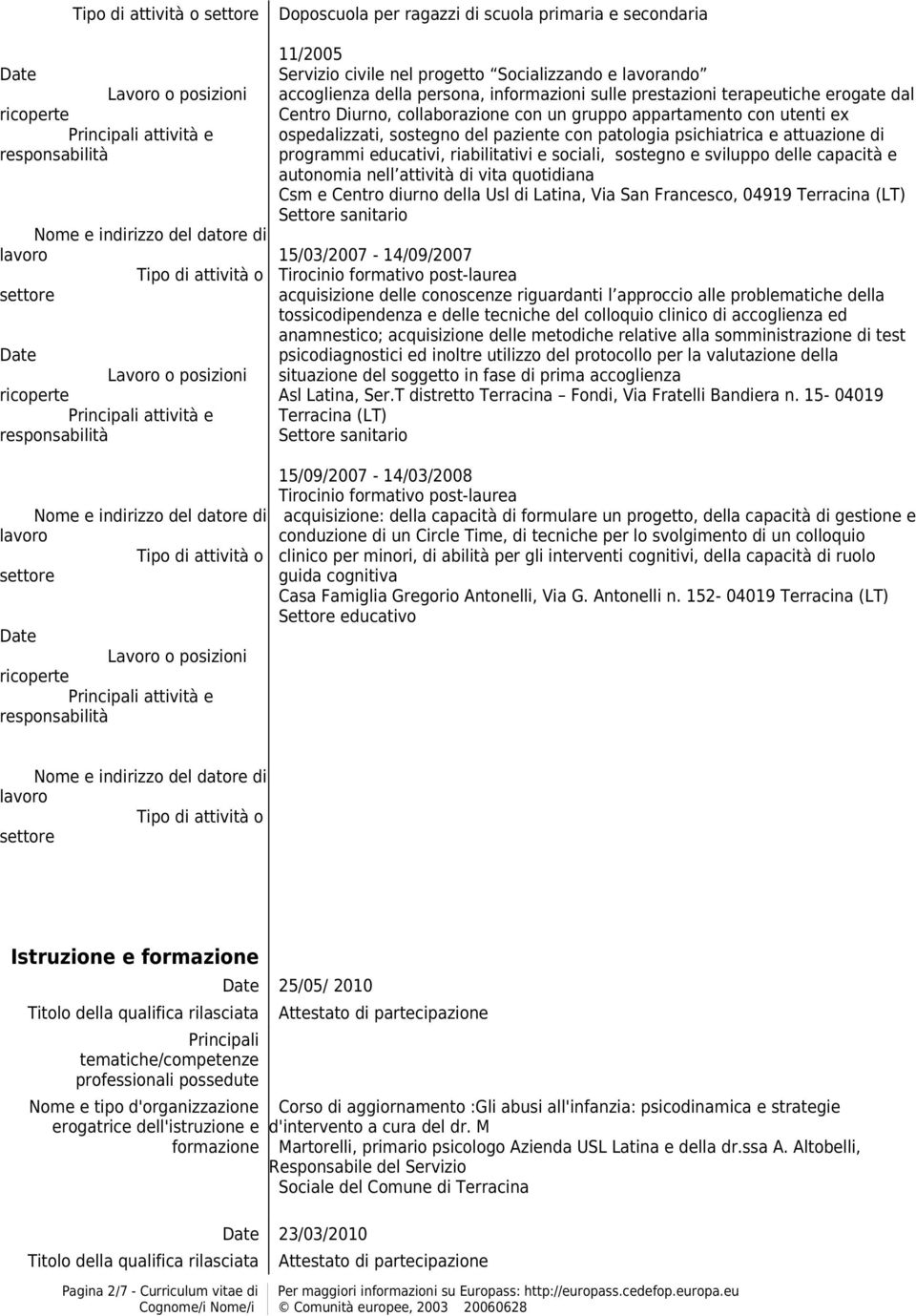 ospedalizzati, sostegno del paziente con patologia psichiatrica e attuazione di programmi educativi, riabilitativi e sociali, sostegno e sviluppo delle capacità e autonomia nell attività di vita