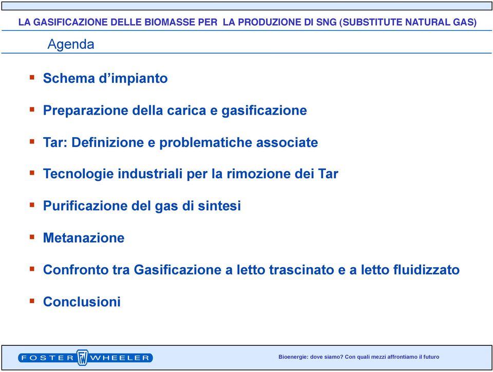 la rimozione dei Tar Purificazione del gas di sintesi Metanazione