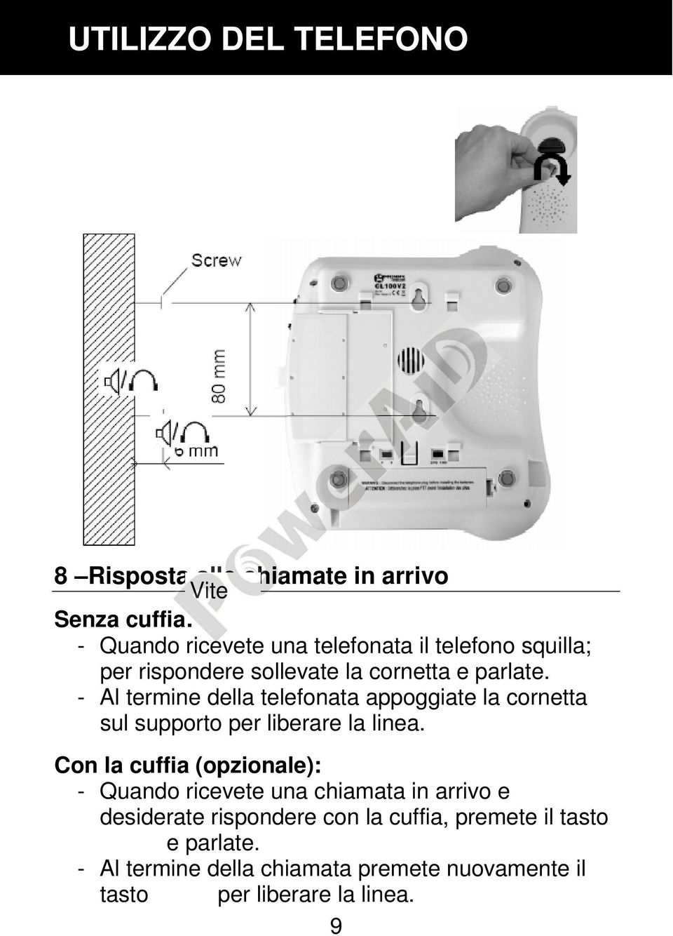 - Al termine della telefonata appoggiate la cornetta sul supporto per liberare la linea.