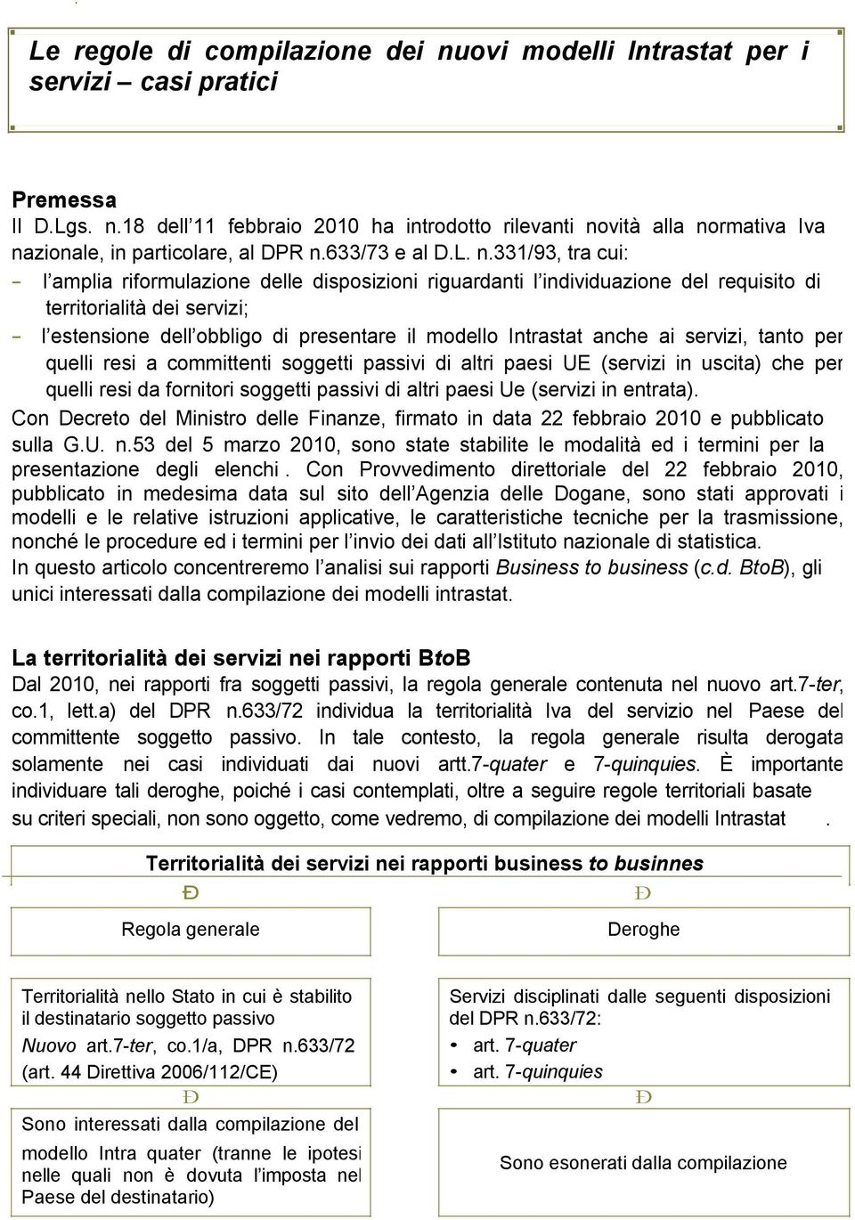 331/93, tra cui: - l amplia riformulazione delle disposizioni riguardanti l individuazione del requisito di territorialità dei servizi; - l estensione dell obbligo di presentare il modello Intrastat