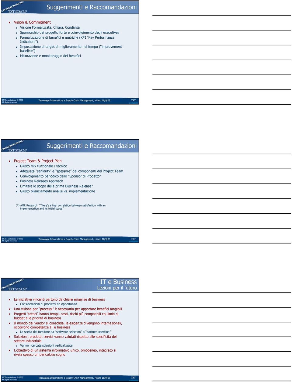 Plan Giusto mix funzionale / tecnico Adeguata seniority e spessore dei componenti del Project Team Coinvolgimento periodico dello Sponsor di Progetto Business Releases Approach Limitare lo scopo