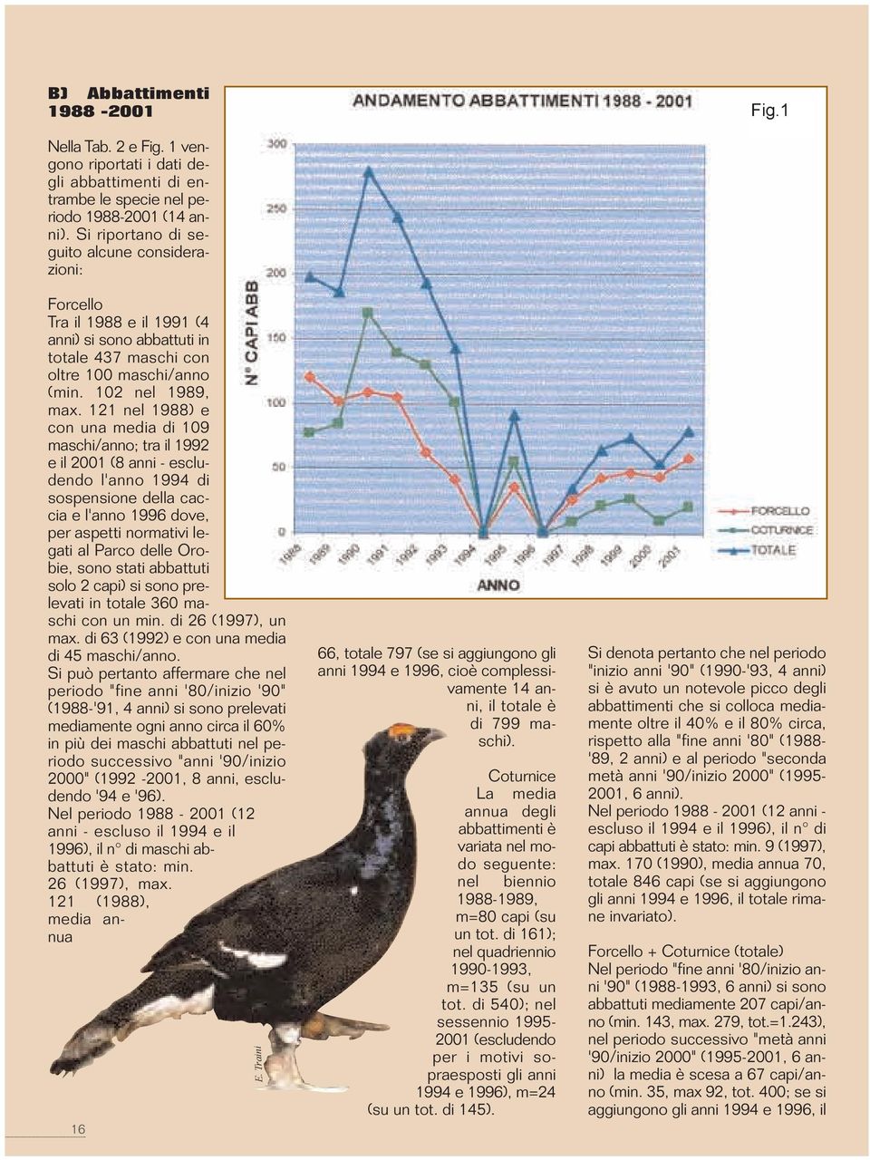 121 nel 1988) e con una media di 109 maschi/anno; tra il 1992 e il 2001 (8 anni - escludendo l'anno 1994 di sospensione della caccia e l'anno 1996 dove, per aspetti normativi legati al Parco delle