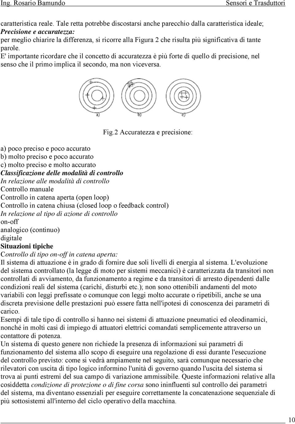 tante parole. E' importante ricordare che il concetto di accuratezza è più forte di quello di precisione, nel senso che il primo implica il secondo, ma non viceversa. Fig.