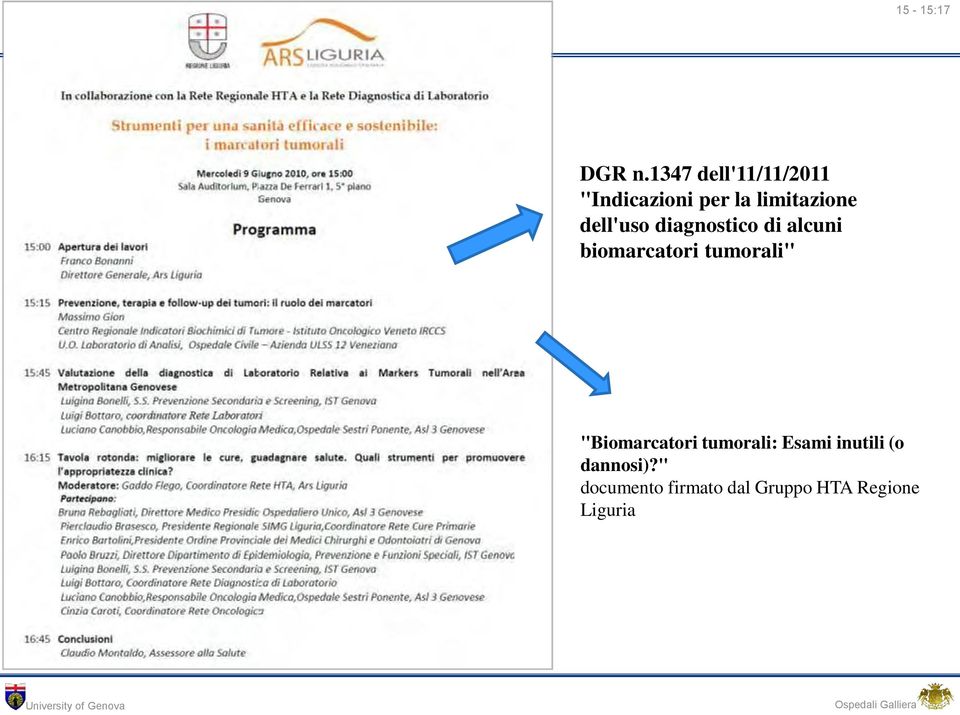 dell'uso diagnostico di alcuni biomarcatori tumorali"