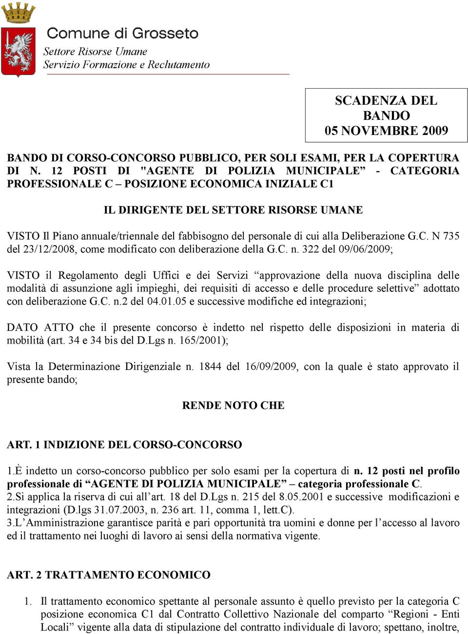 personale di cui alla Deliberazione G.C. N 735 del 23/12/2008, come modificato con deliberazione della G.C. n.