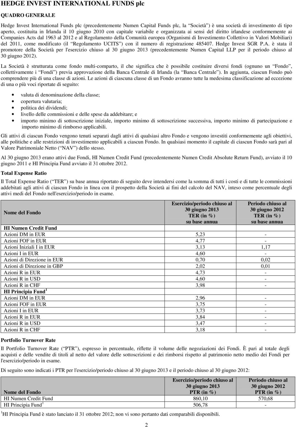 Valori Mobiliari) del 2011, come modificato (il Regolamento UCITS ) con il numero di registrazione 485407. Hedge Invest SGR P.A.