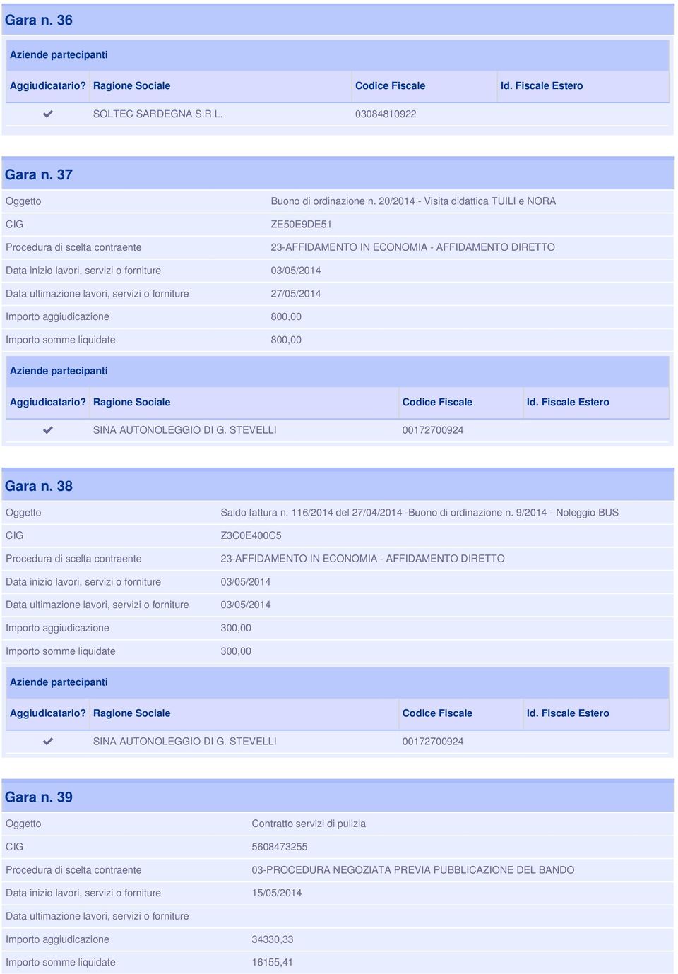 STEVELLI 00172700924 Gara n. 38 Saldo fattura n. 116/2014 del 27/04/2014 -Buono di ordinazione n.