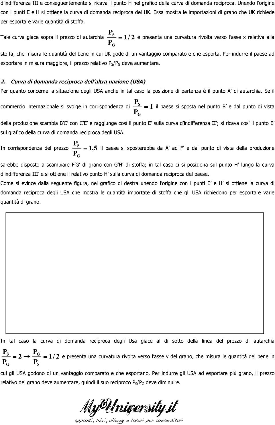 Tale curva giace sopra il prezzo di autarchia S = 1/ 2 e presenta una curvatura rivolta verso l asse x relativa alla stoffa, che misura le quantità del bene in cui UK gode di un vantaggio comparato e