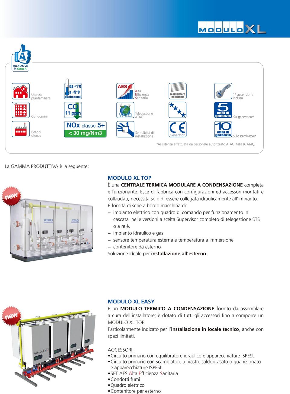 Italia (CAT/IQ) La GAMMA PRODUTTIVA è la seguente: MODULO XL TOP È una CENTRALE TERMICA MODULARE A CONDENSAZIONE completa e funzionante.