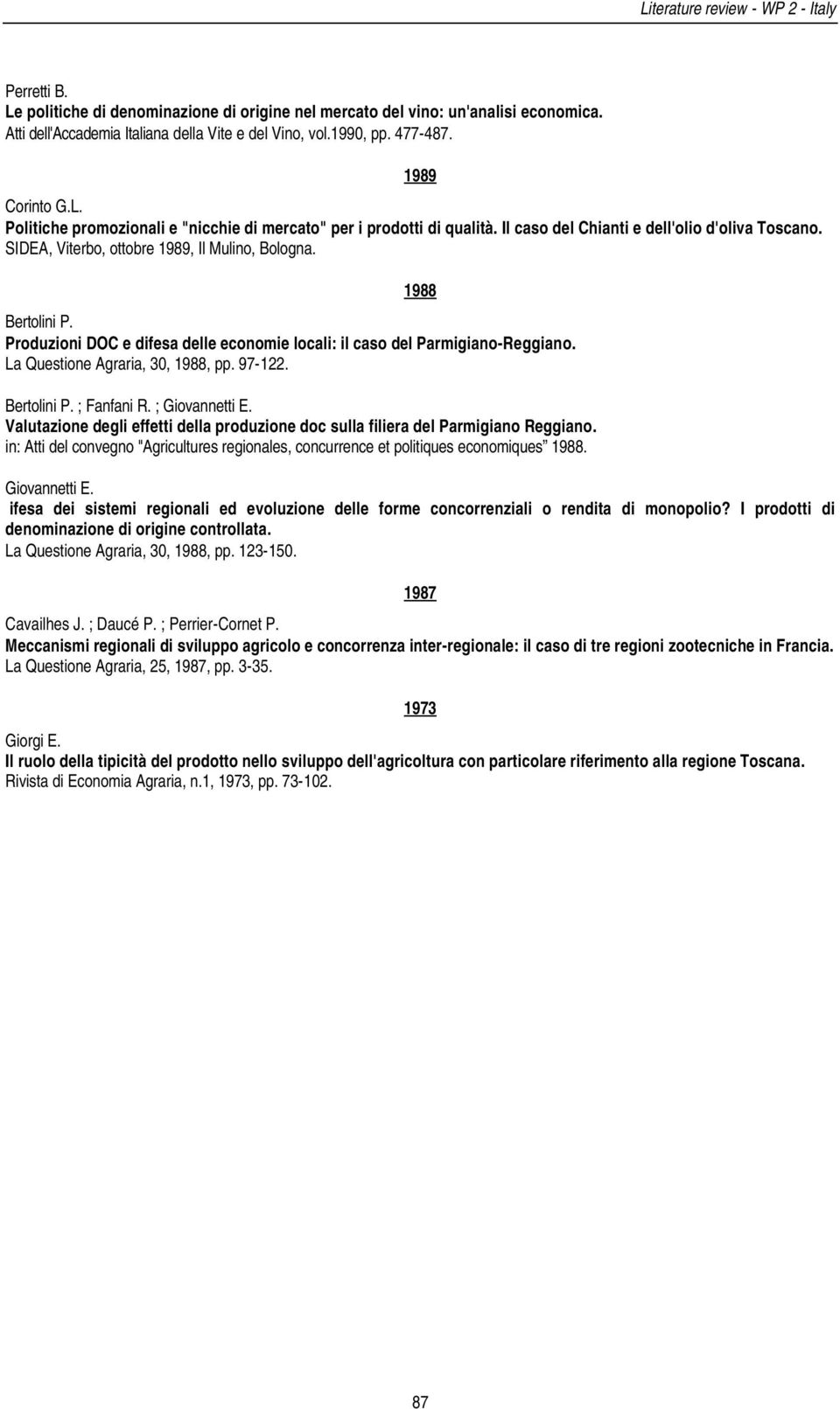 1988 Bertolini P. Produzioni DOC e difesa delle economie locali: il caso del Parmigiano-Reggiano. La Questione Agraria, 30, 1988, pp. 97-122. Bertolini P. ; Fanfani R. ; Giovannetti E.