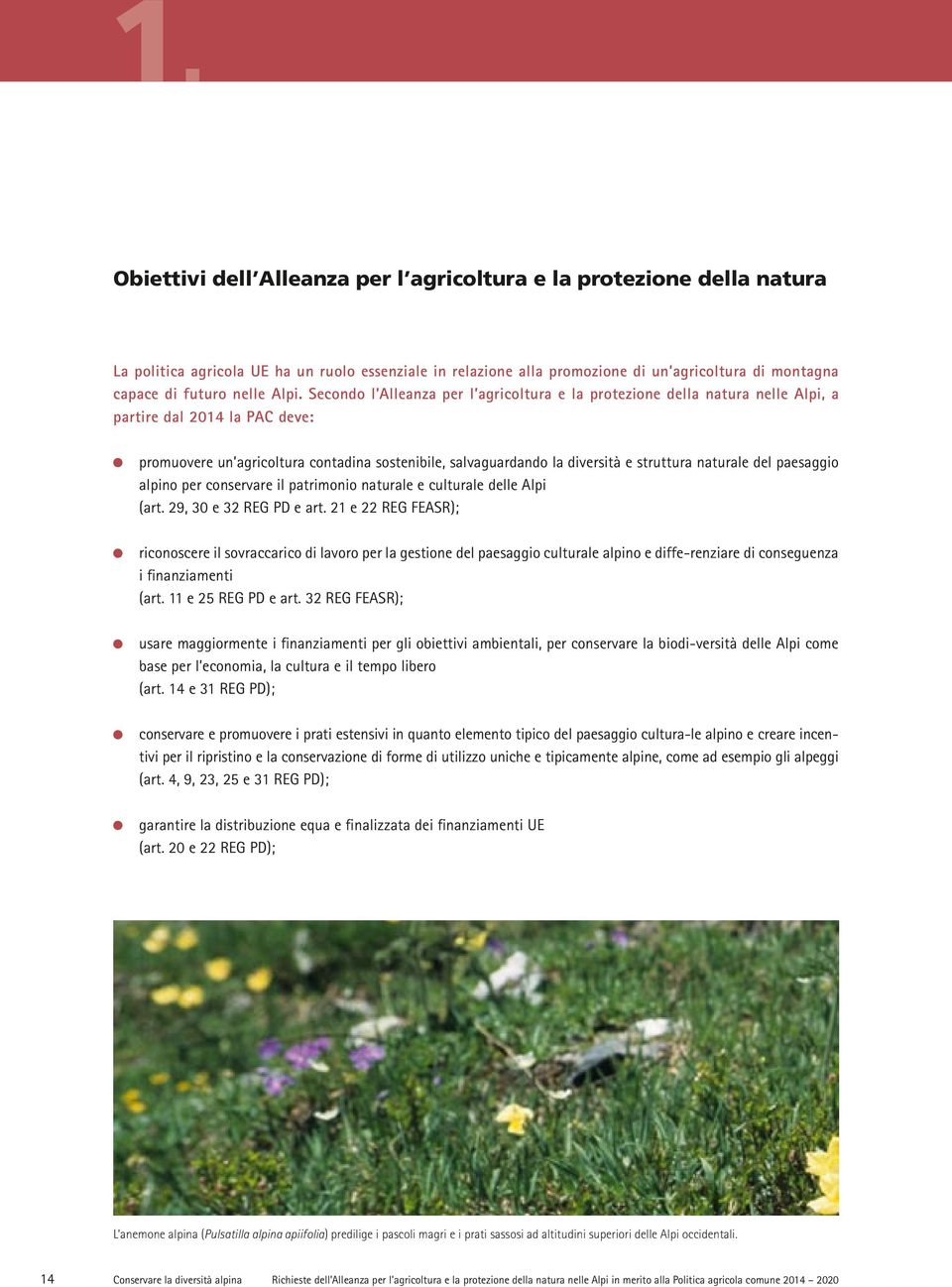 Secondo l Alleanza per l agricoltura e la protezione della natura nelle Alpi, a partire dal 2014 la PAC deve: promuovere un agricoltura contadina sostenibile, salvaguardando la diversità e struttura