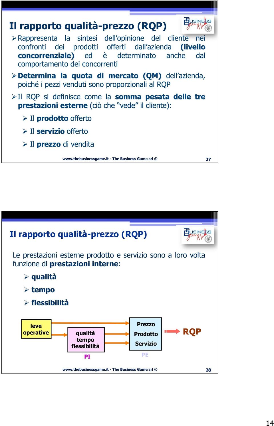 funzione di prestazioni interne:! qualità! tempo!