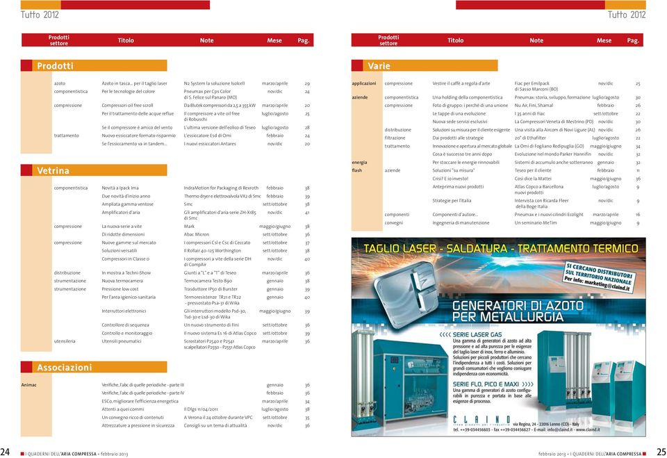 Prodotti Varie azoto Azoto in tasca per il taglio laser N2 System la soluzione Isolcell marzo/aprile 29 componentistica Per le tecnologie del colore Pneumax per Cps Color nov/dic 24 di S.