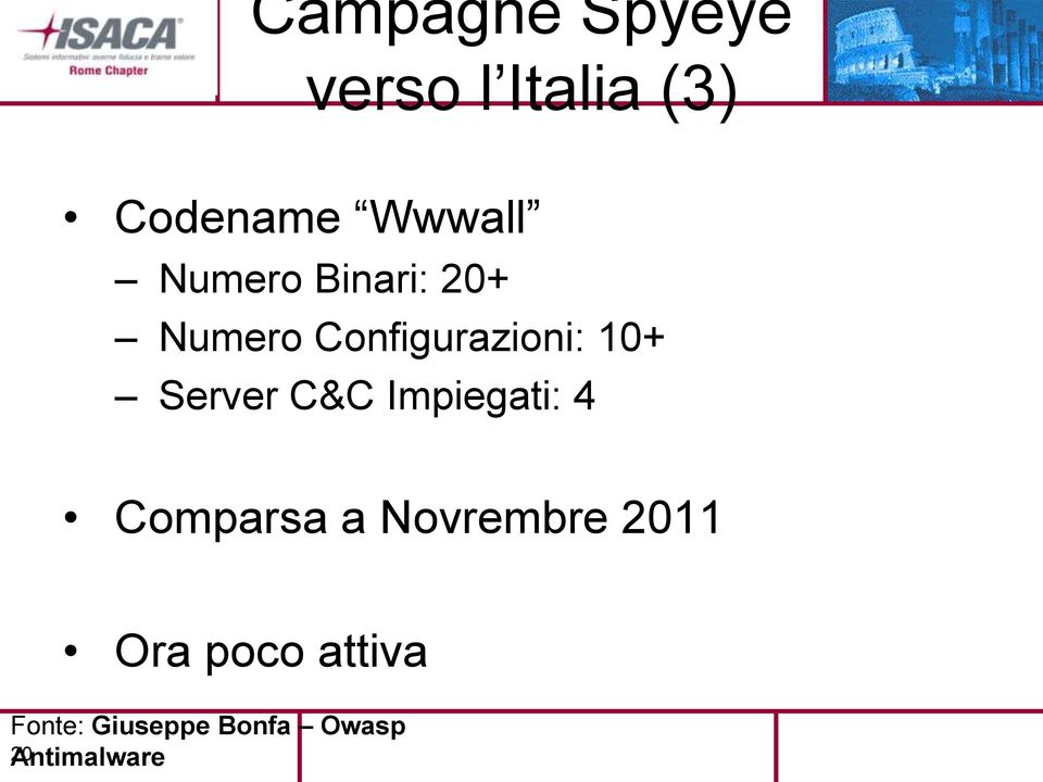 Server C&C Impiegati: 4 Comparsa a Novrembre 2011