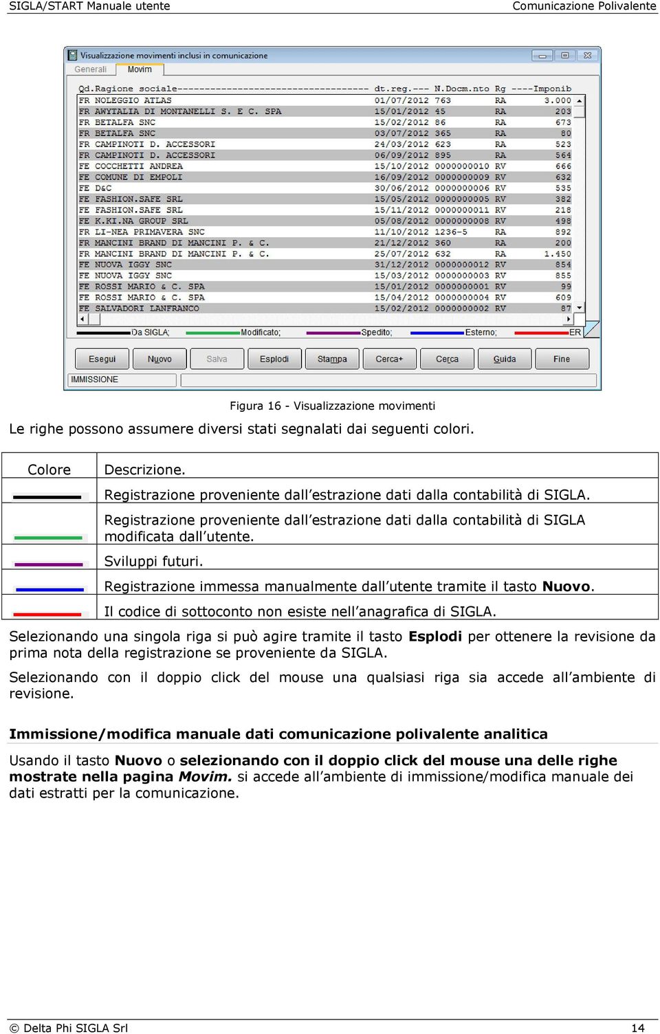 Registrazione immessa manualmente dall utente tramite il tasto Nuovo. Il codice di sottoconto non esiste nell anagrafica di SIGLA.