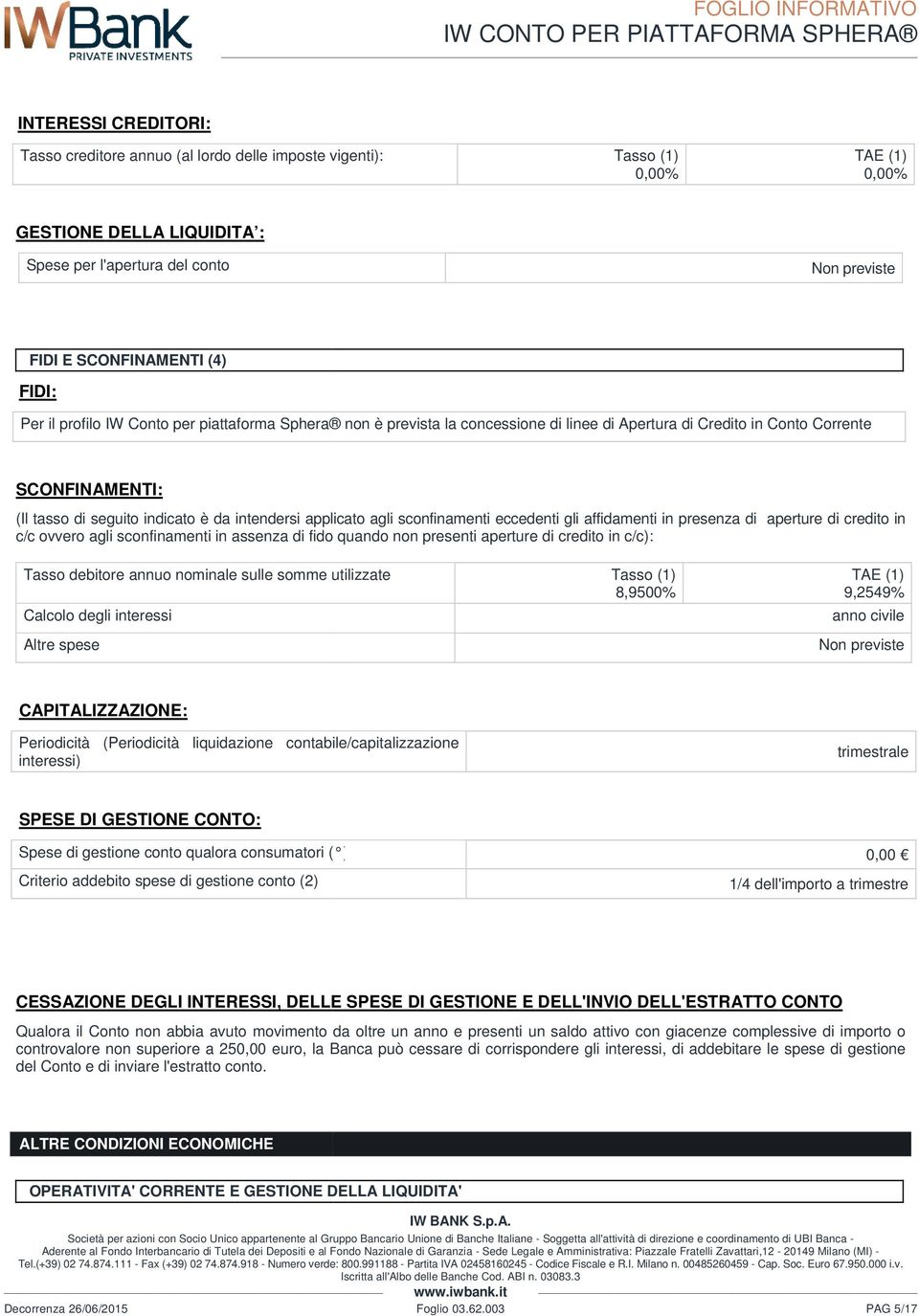 applicato agli sconfinamenti eccedenti gli affidamenti in presenza di aperture di credito in c/c ovvero agli sconfinamenti in assenza di fido quando non presenti aperture di credito in c/c): Tasso