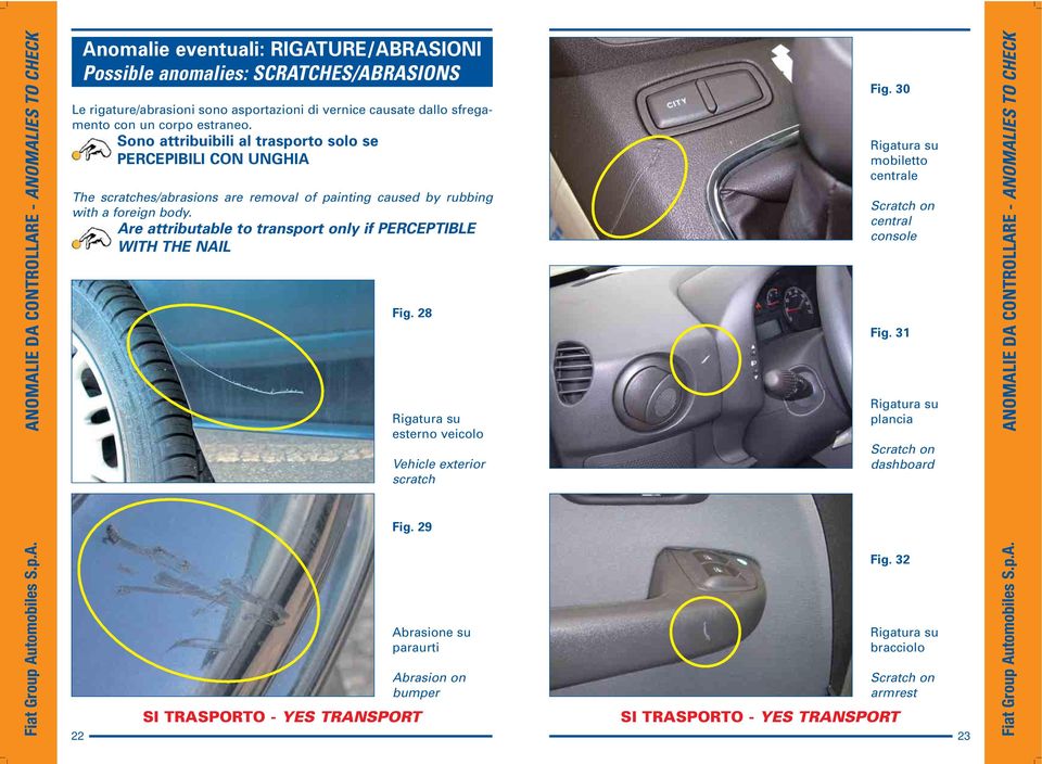 Are attributable to transport only if PERCEPTIBLE WITH THE NAIL Fig. 28 Rigatura su esterno veicolo Vehicle exterior scratch Fig.