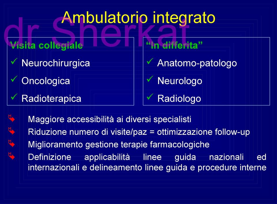 numero di visite/paz = ottimizzazione follow-up Miglioramento gestione terapie farmacologiche