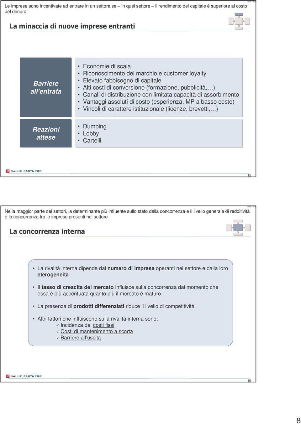 (esperienza, MP a basso costo) Vincoli di carattere istituzionale (licenze, brevetti, ) Reazioni attese Dumping Lobby Cartelli 15 Nella maggior parte dei settori, la determinante più influente sullo