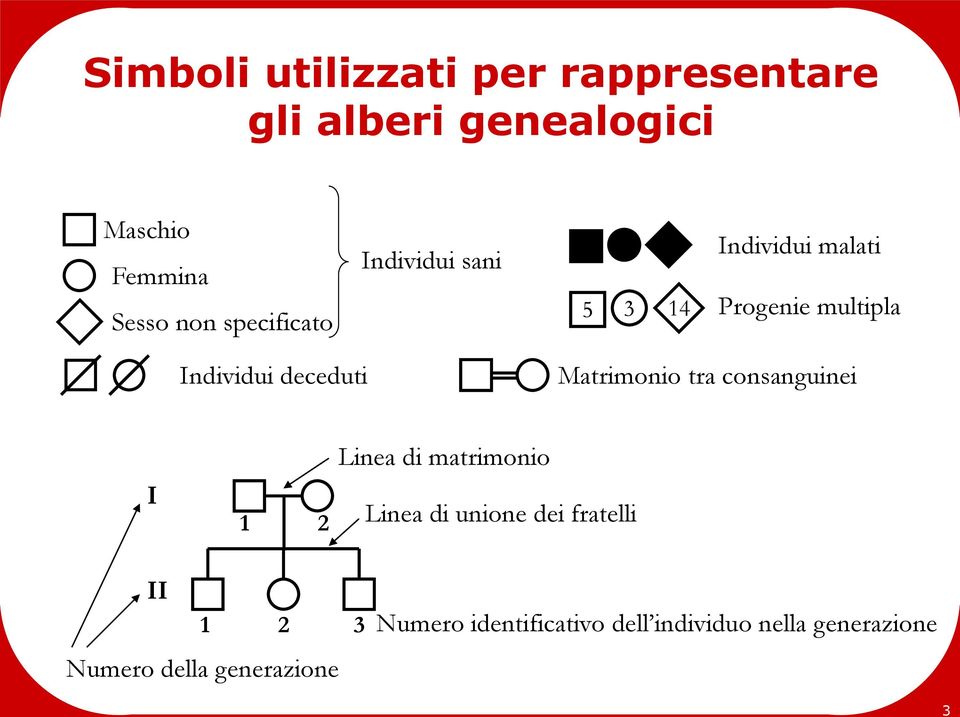 deceduti Matrimonio tra consanguinei I 1 2 Linea di matrimonio Linea di unione dei