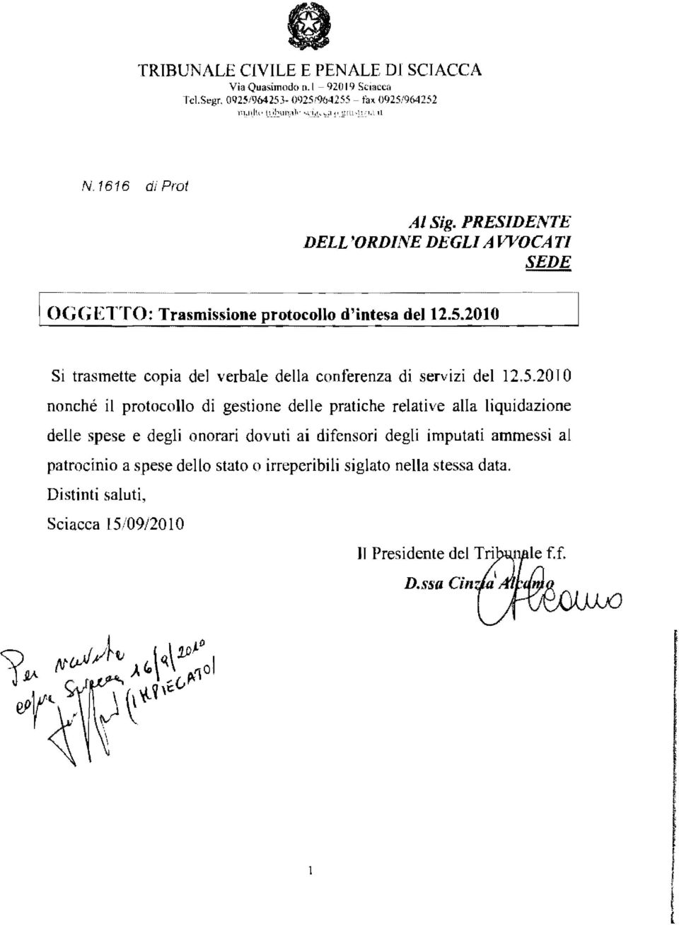 -'--'-'-"'~"'--"---"-----------"---"'-- OGGETTO: Trasmissione protocollo d'intesa del 12.5.