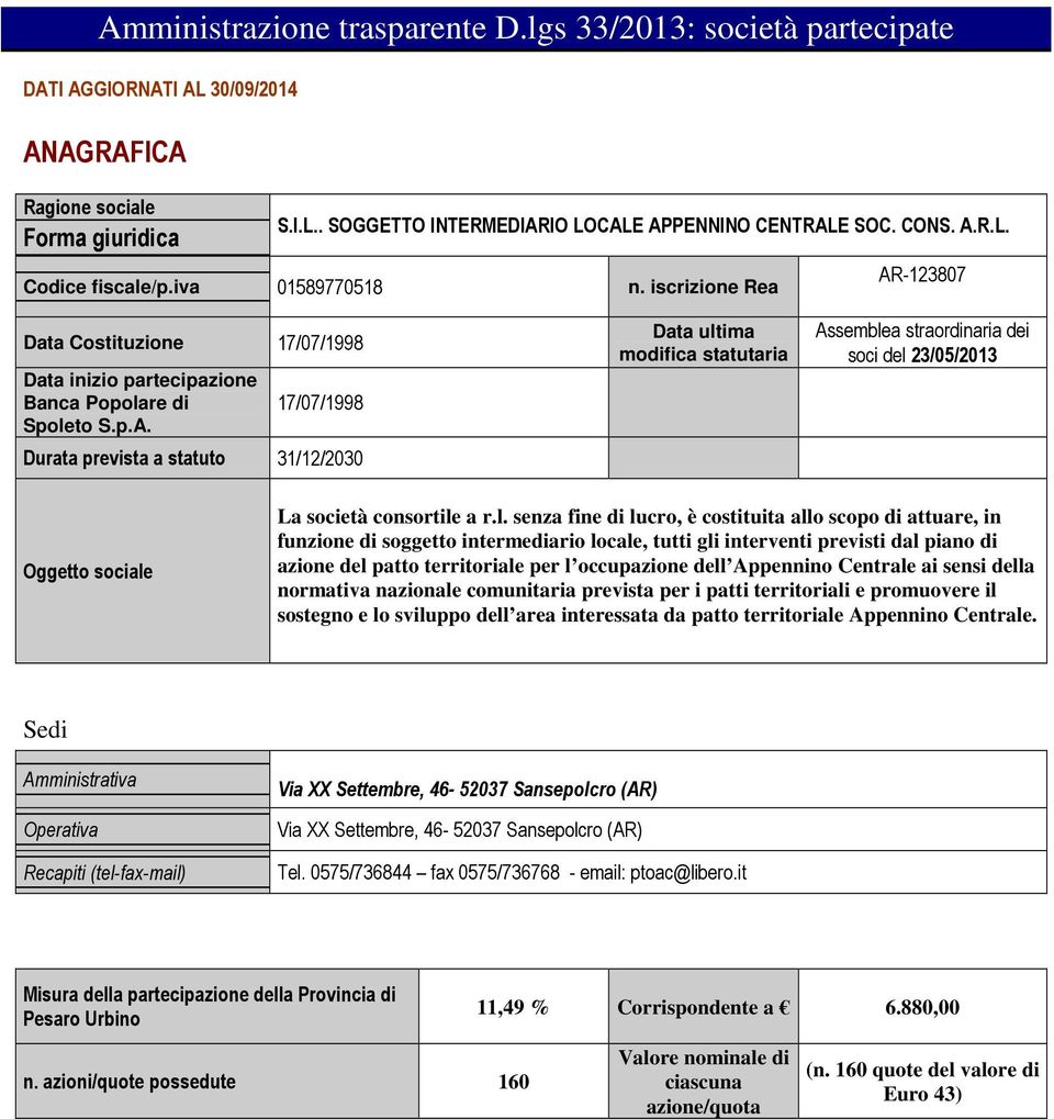 l. senza fine di lucro, è costituita allo scopo di attuare, in funzione di soggetto intermediario locale, tutti gli interventi previsti dal piano di azione del patto territoriale per l occupazione