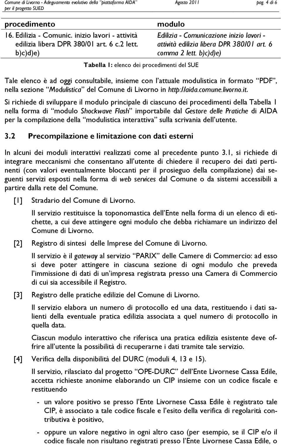 b)c)d)e) Tabella 1: elenco dei procedimenti del SUE Tale elenco è ad oggi consultabile, insieme con l attuale modulistica in formato PDF, nella sezione Modulistica del Comune di Livorno in