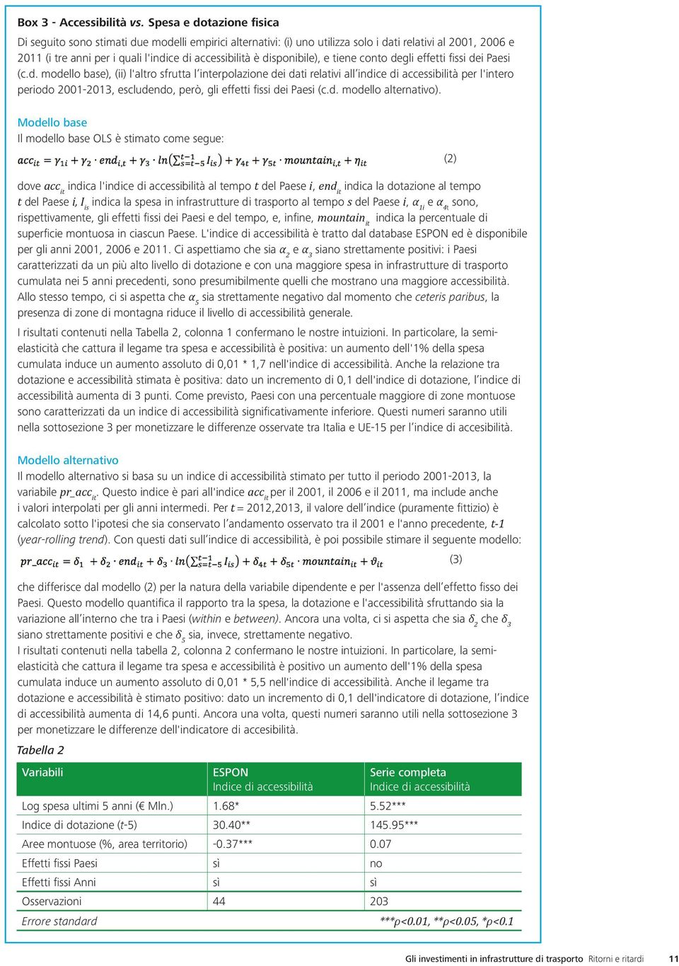 disponibile), e tiene conto degli effetti fissi dei Paesi (c.d. modello base), (ii) l'altro sfrutta l interpolazione dei dati relativi all indice di accessibilità per l'intero periodo 2001-2013, escludendo, però, gli effetti fissi dei Paesi (c.