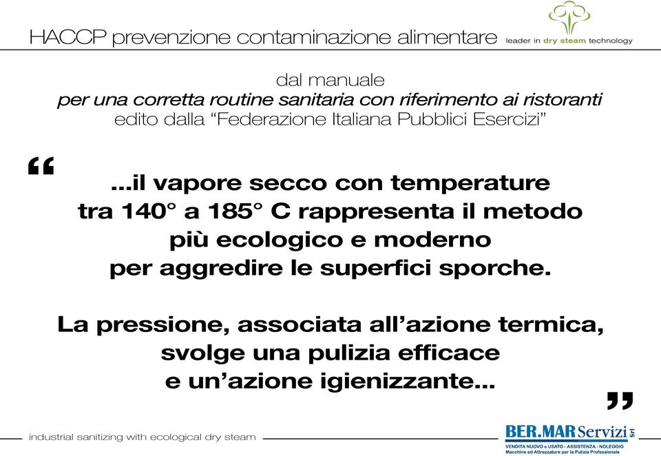 ..il vapore secco con temperature tra 140 a 185 C rappresenta il metodo più ecologico e moderno per