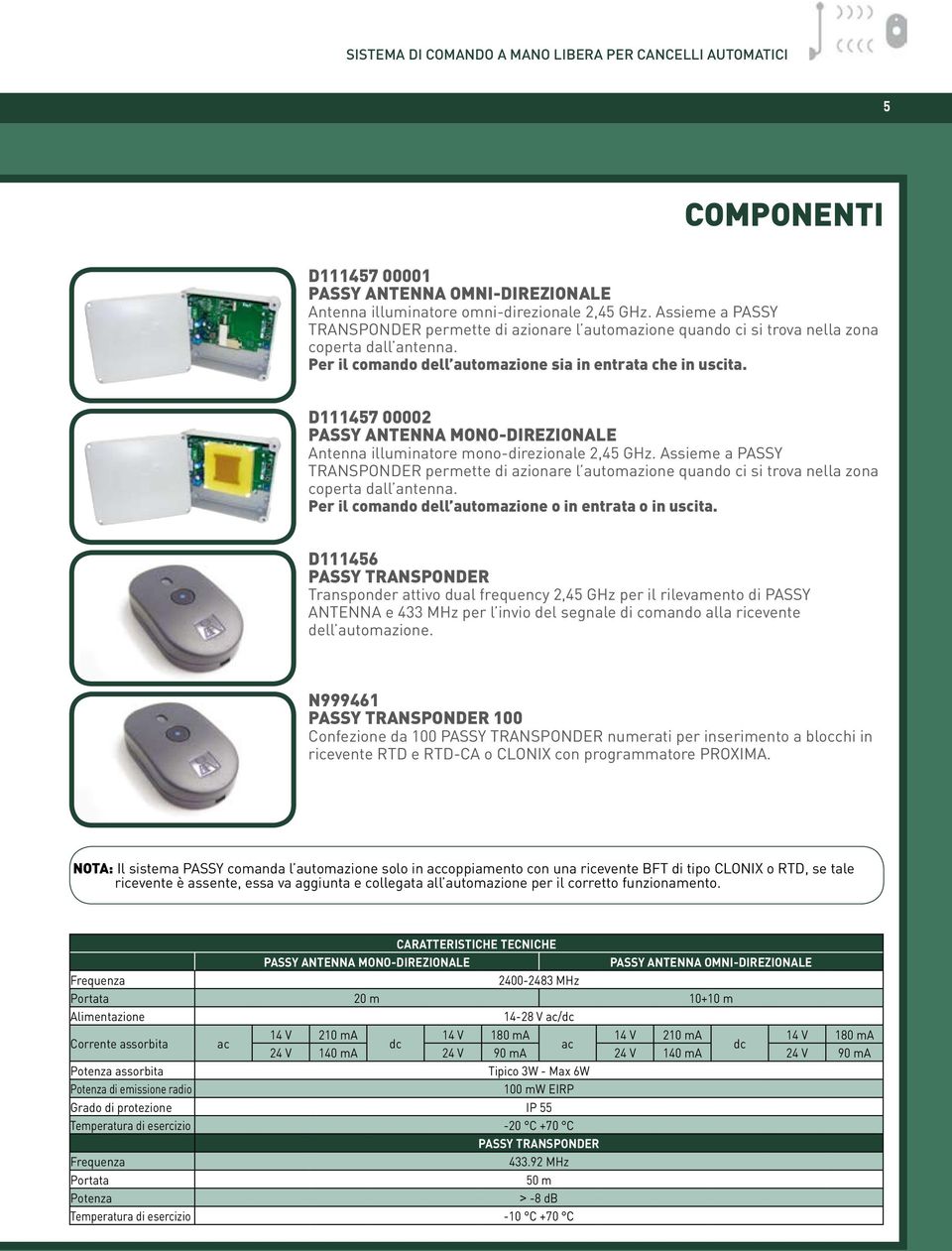 D457 00002 PASSY ANTENNA MONO-DIREZIONALE Antenna illuminatore mono-direzionale 2,45 GHz.