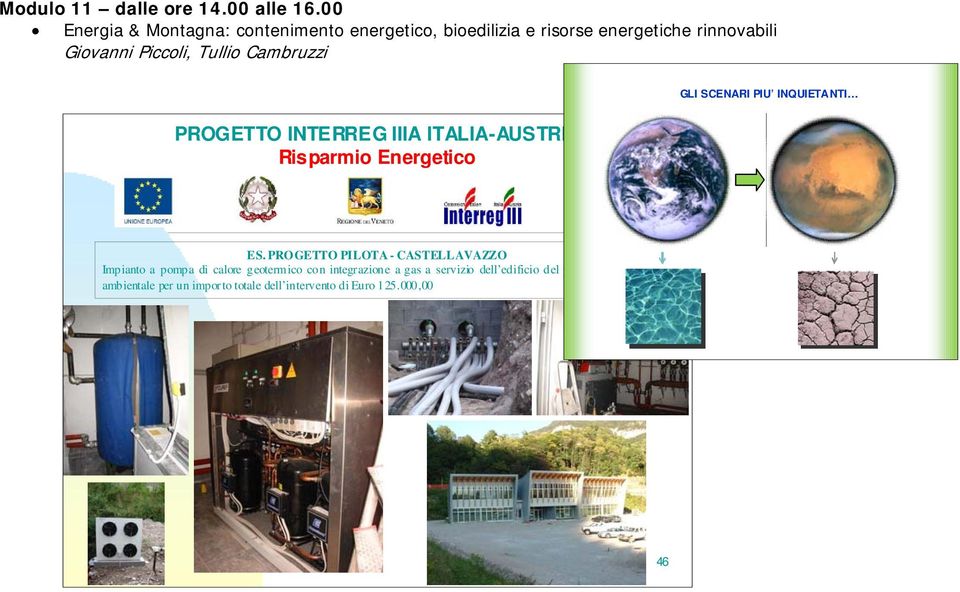 Tullio Cambruzzi GLI SCENARI PIU INQUIETANTI PROGETTO INTERREG IIIA ITALIA-AUSTRIA Risparmio Energetico ES.