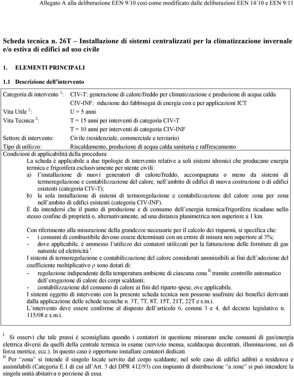 1 escrizione dell intervento Categoria di intervento 1 : Vita Utile 2 : Vita Tecnica 2 : CV-T: generazione di calore/freddo per climatizzazione e produzione di acqua calda CV-NF: riduzione dei