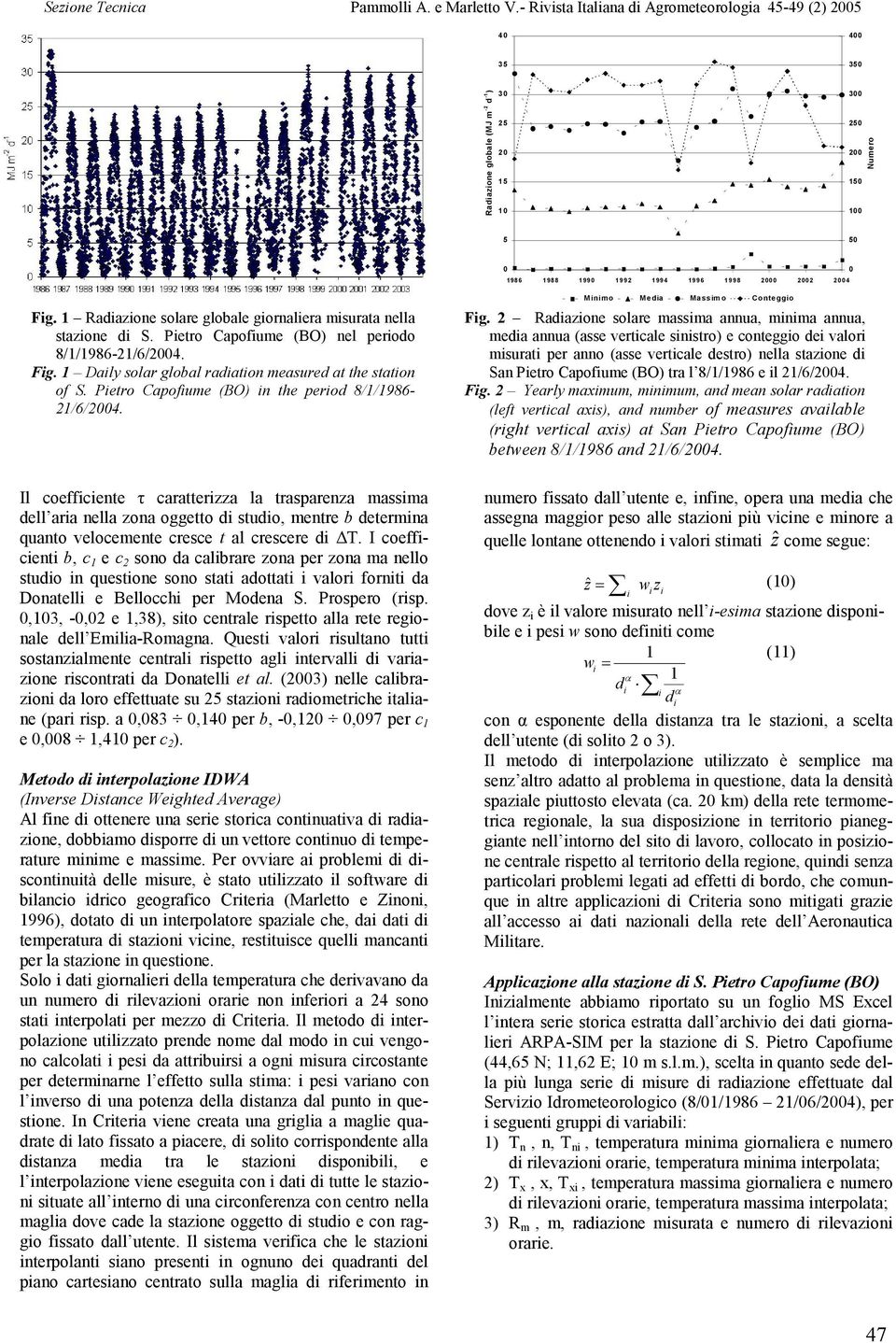 Pietro Capofiume (BO) in the period 8/1/1986-21/6/2004. Minimo Media Massimo Conteggio Fig.