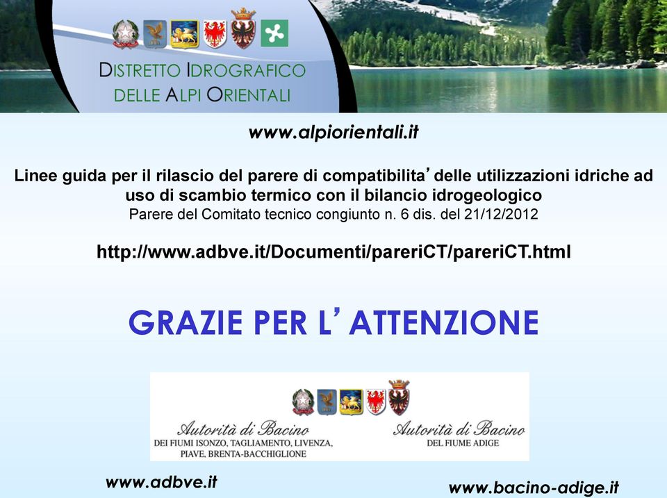 idriche ad uso di scambio termico con il bilancio idrogeologico Parere del Comitato