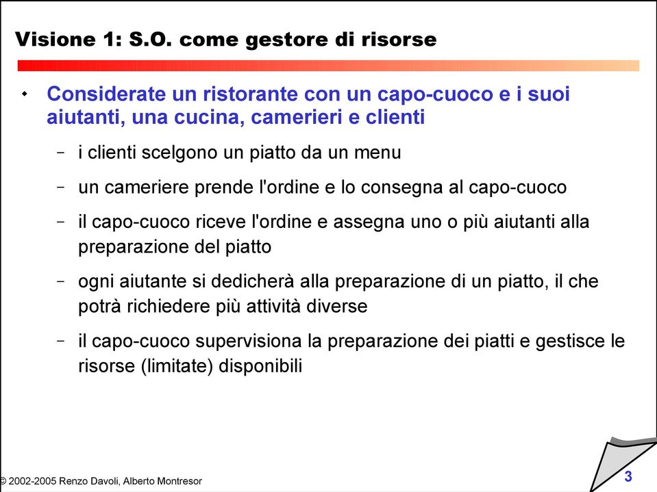 scelgono un piatto da un menu un cameriere prende l'ordine e lo consegna al capo-cuoco il capo-cuoco riceve l'ordine e assegna uno