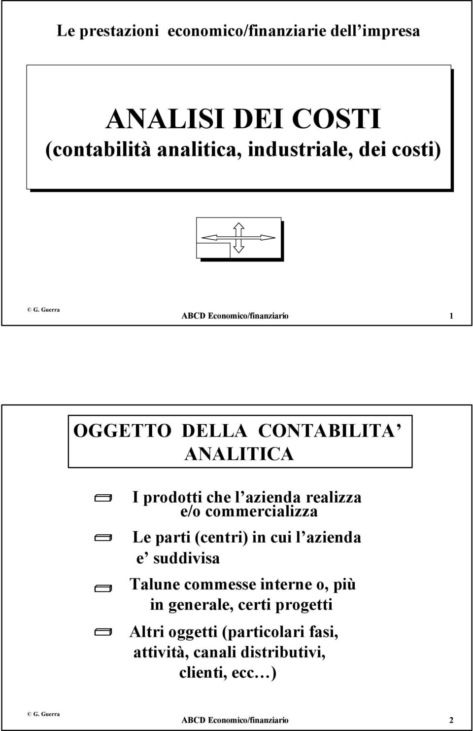 commercializza Le parti (centri) in cui l azienda e suddivisa Talune commesse interne o, più in generale,